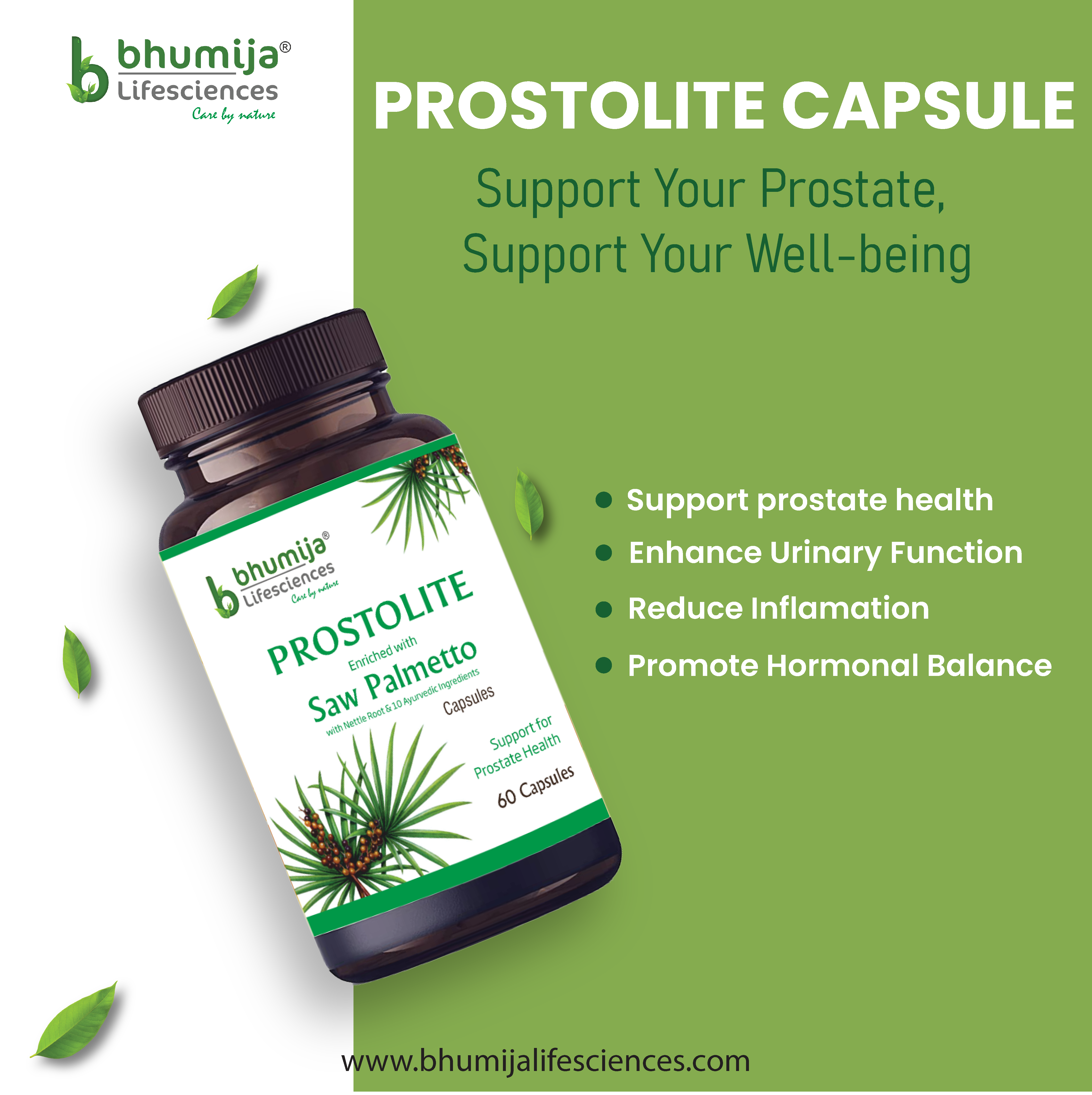 Bhumija Lifesciences Saw Palmetto with Nettle Root (Prostolite) 60 Capsules For Prostate Health