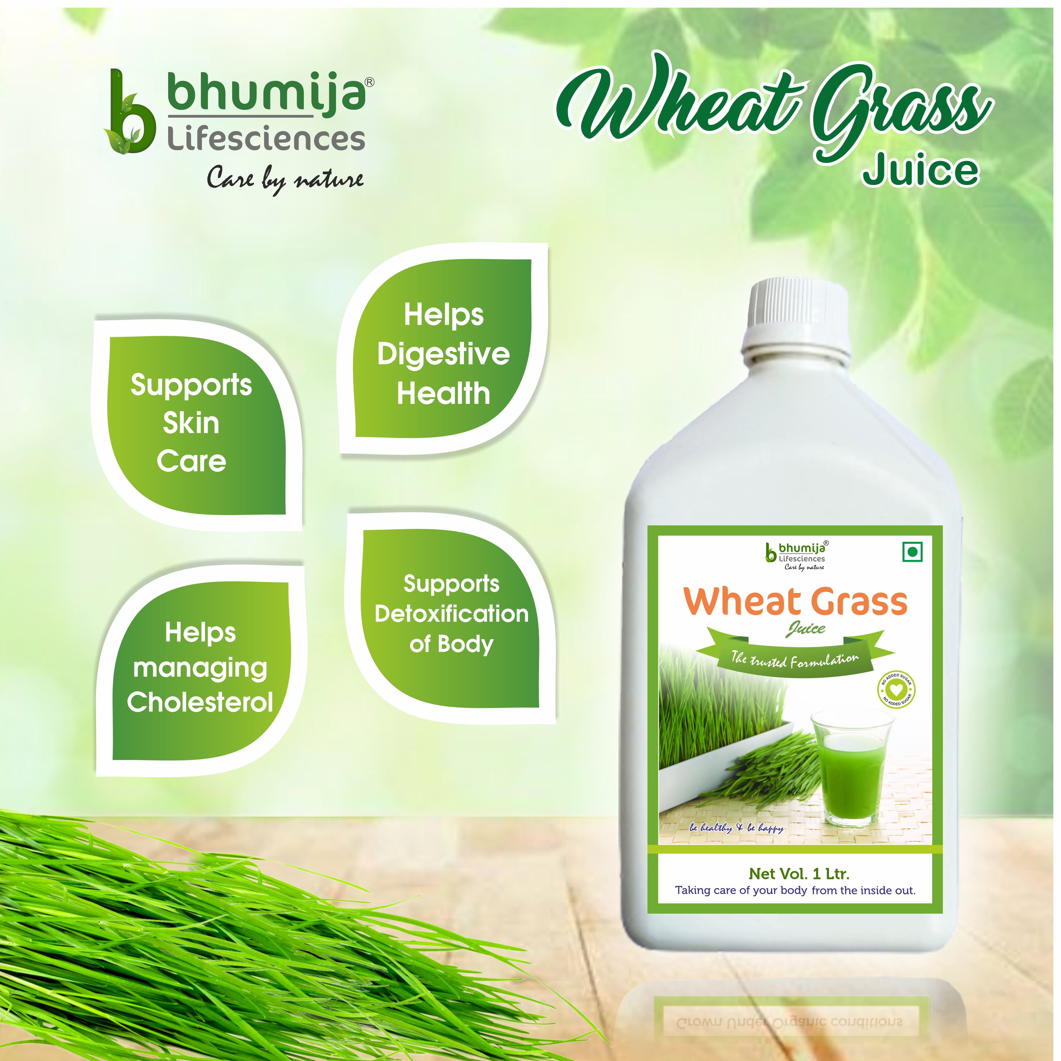 Bhumija Lifesciences Wheatgrass Juice With No added Sugar 1 Ltr