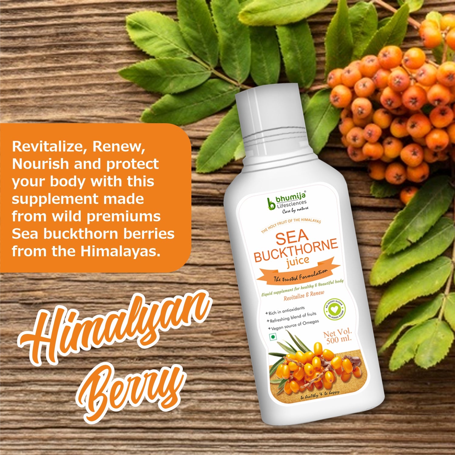Combo Bhumija Lifesciences Sea Buckthorn Juice 500 Ml with Vitamin B-12 Capsule 60 Nos.