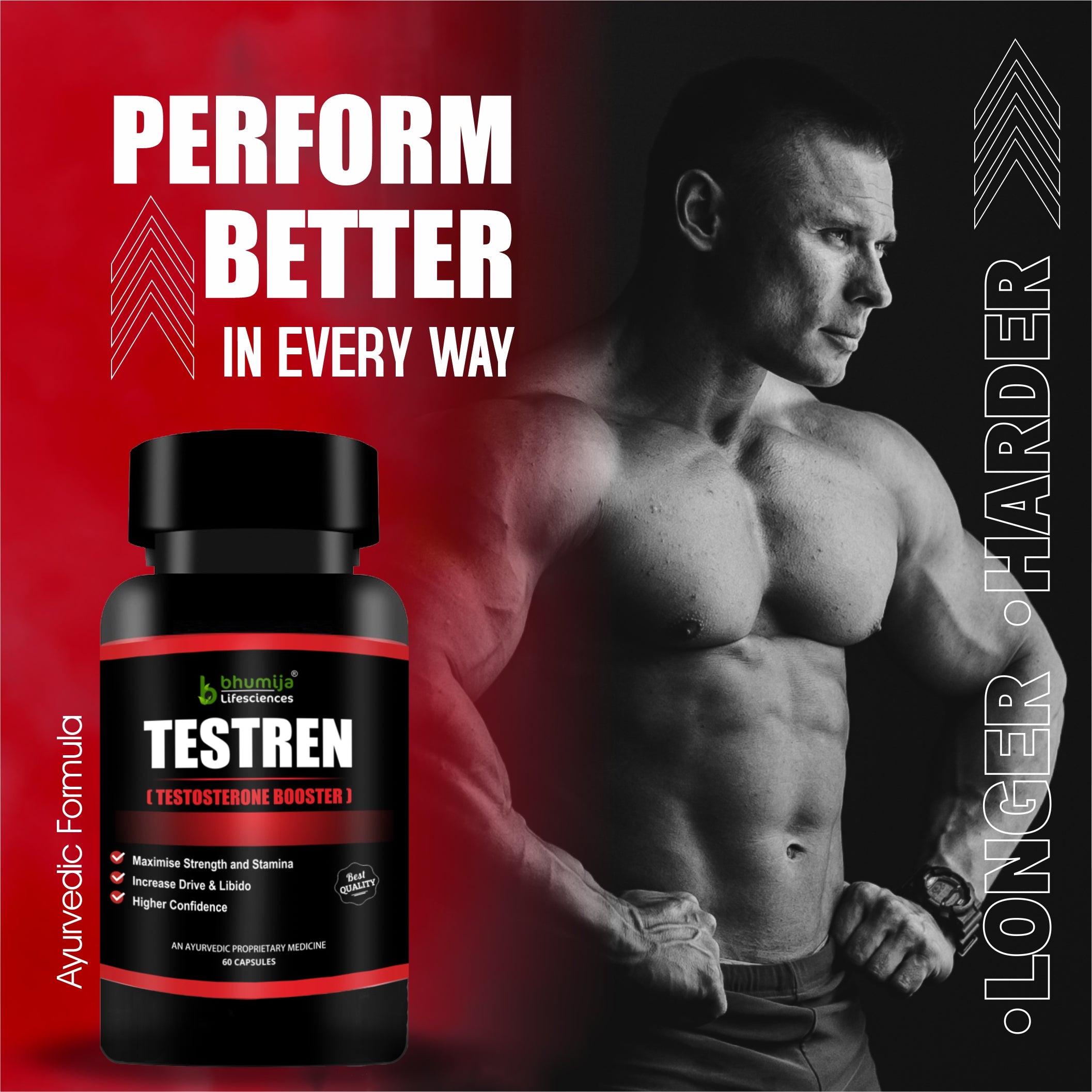 Bhumija Lifesciences Testosterone Booster Supplement for Men 60 Capsules - For Muscle Mass, Testo Boost