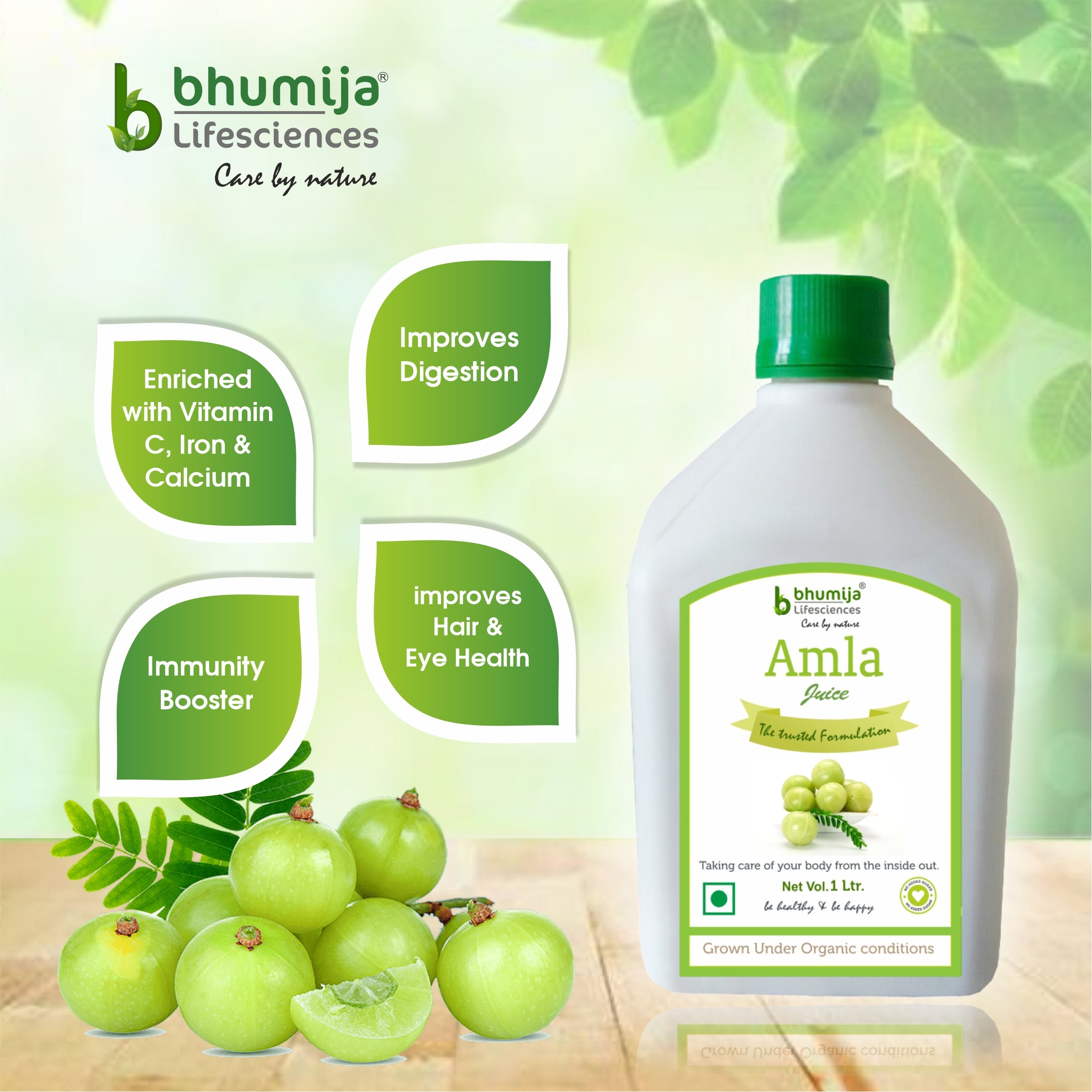 Bhumija Lifesciences Amla Juice With No added Sugar 1 Ltr - (Indian Gooseberry juice)