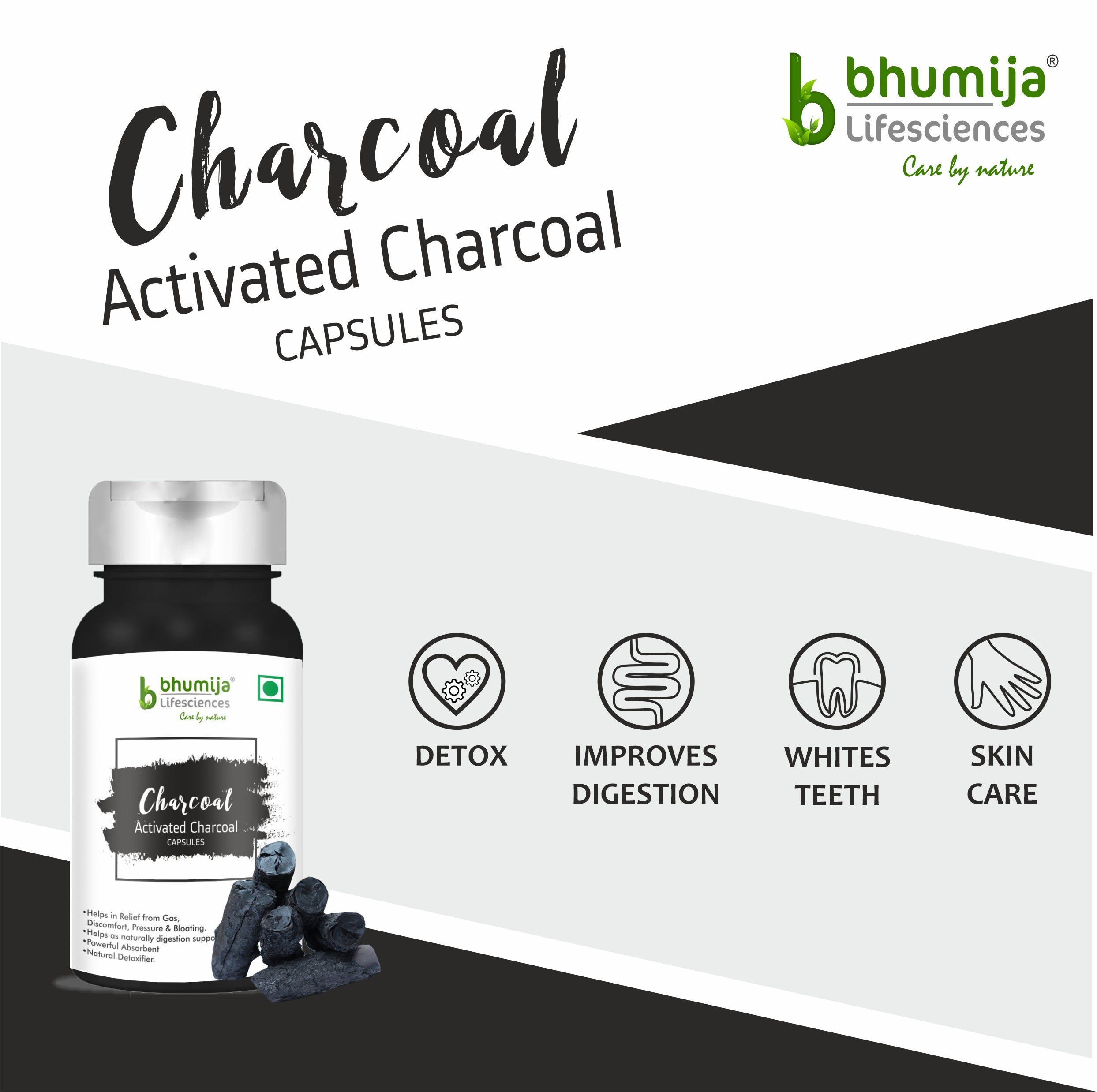 Bhumija Lifesciences Activated Charcoal 60 Capsules 1000mg