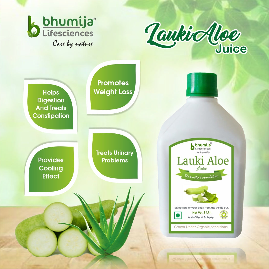 Bhumija Lifesciences Lauki Aolevera Juice (No added Sugar) 1 Ltr