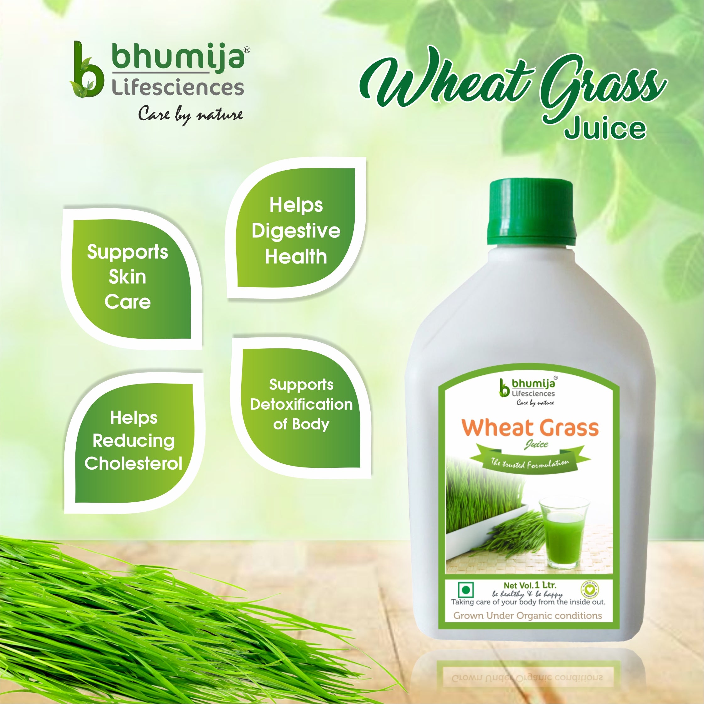 Bhumija Lifesciences Wheatgrass Juice With No added Sugar 1 Ltr