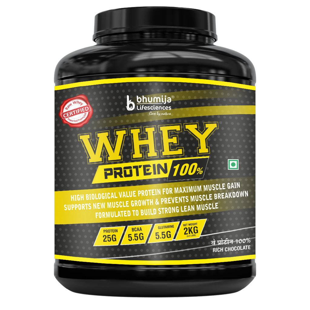 Bhumija Lifesciences 100% Raw Whey Protein Supplement Powder (Rich Chocolate) 2 Kg 4.4 lbs (62.5 Servings)